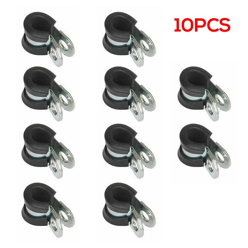 10Pcs 8mm Rubber Lined Metal P Clip Camper Hydraulic Brake Gas Line Pipe Fixing Metal And Rubber Car Accessories