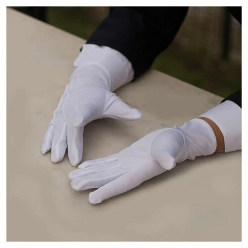 1 para biała bawełniana inspekcja rękawice robocze kobiety mężczyźni rękawiczki do sprzątania moneta biżuteria lekkie rękawiczki porcja/kelnerzy/kierowcy