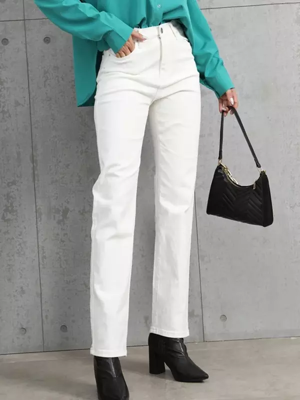 Pantalones vaqueros de pierna ancha de cintura alta para mujer, Pantalones rectos elásticos, Retro, blanco, moda coreana, Otoño, YK2