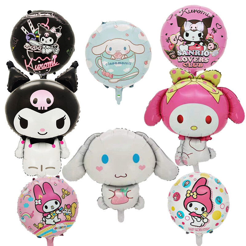 Sanrio-globos de Hello Kitty de dibujos animados para niños, juguetes de Kuromi Cinnamoroll, festivales de cumpleaños, decoración de fiesta, globos de película de aluminio, regalo