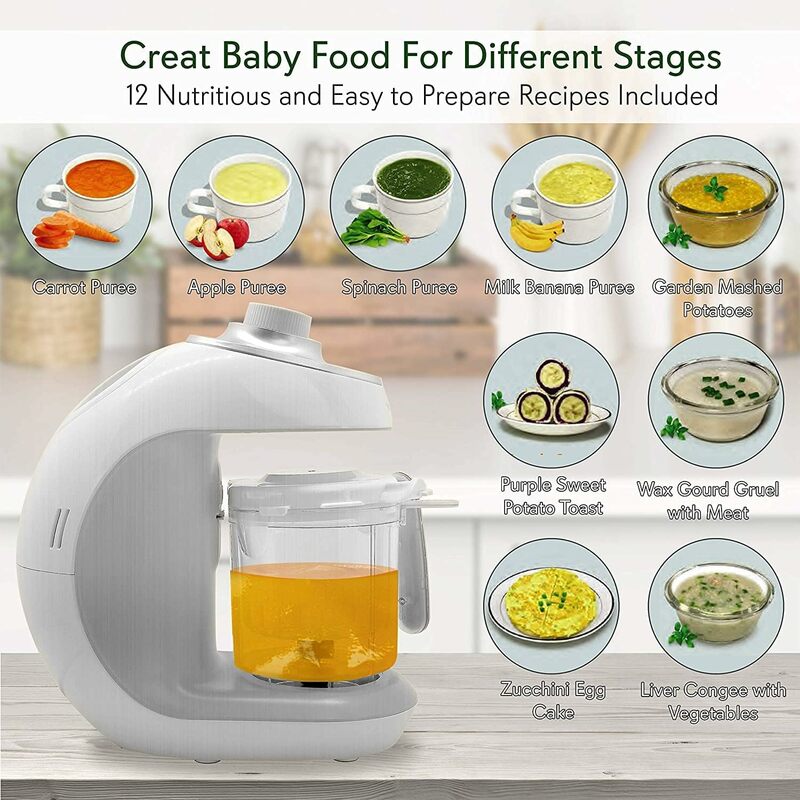 Temporizador de vapor ajustable, mezcla de alimentos orgánicos para bebés, bebés y niños pequeños, incluye cesta de vapor apta para lavavajillas y tazón