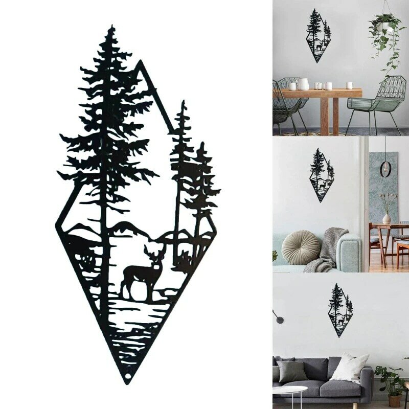 Panneau en forme cerf forêt en métal, décoration murale intérieure et extérieure suspendue, Art pour cabine