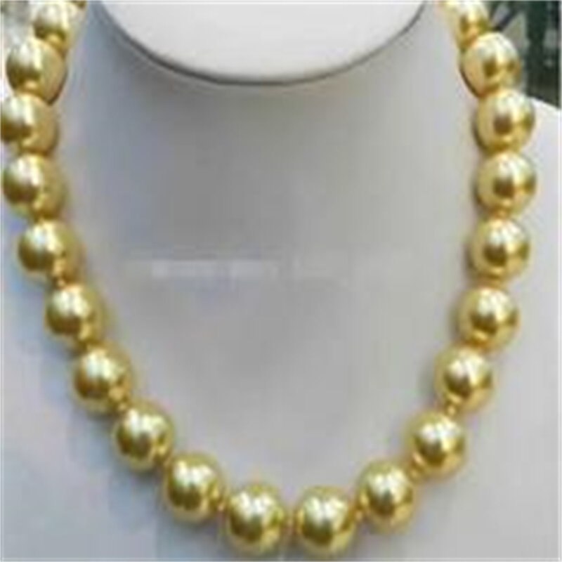 Z mody! 12mm złoty kolor South Sea matka naszyjnik z pereł 18 "AAA + koraliki AAA tworzenia biżuterii