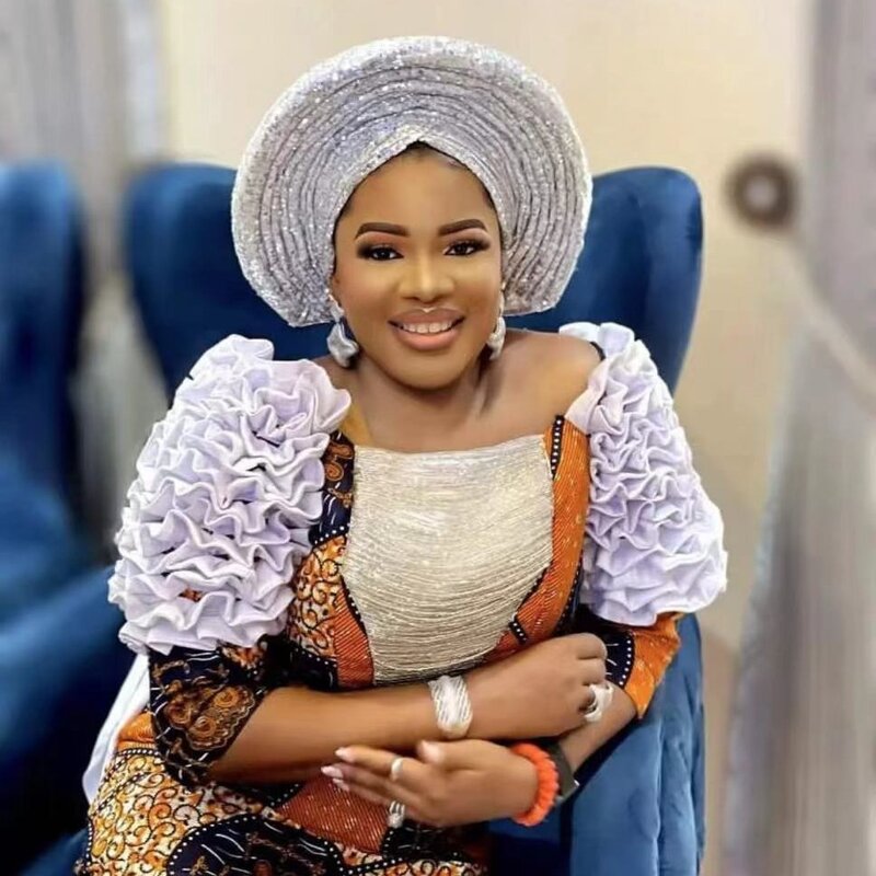 Sequins Autogele Turban Cap for Women Ready African Auto Gele Headtie Nigeria Wedding Geles Female Head Wraps Lady Headpiece