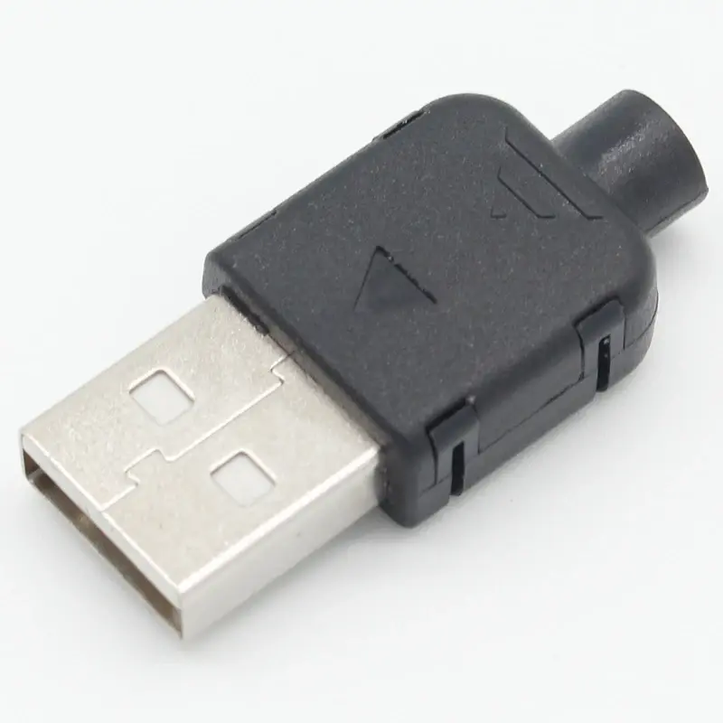 Conector USB 2,0 para conexión de datos, enchufe tipo A macho, adaptador de montaje de 4 pines, tipo de soldadura, carcasa de plástico negro, 10 juegos