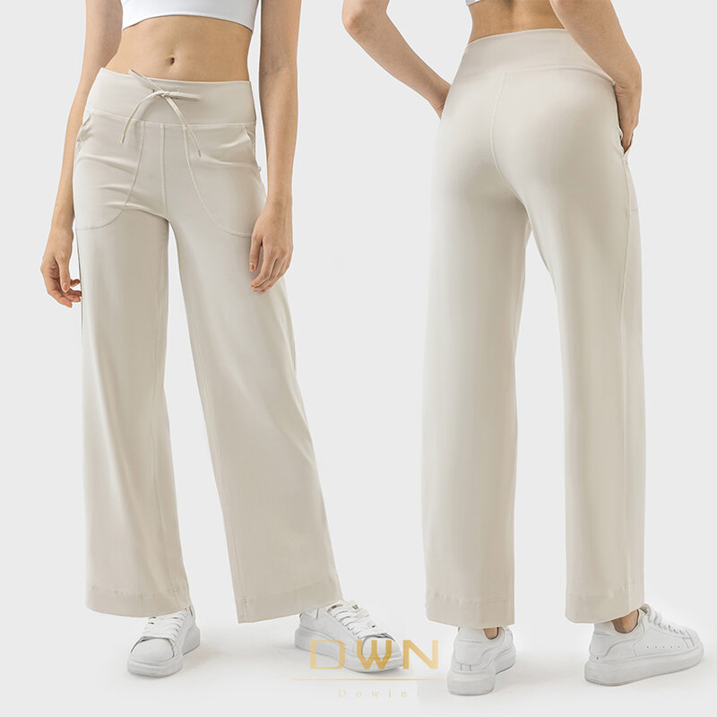 Throwback Still Women Drawstring Flare Yoga Pant High Waist Wide Leg Full Length Lounge Pajamas Pants With Side Pockets