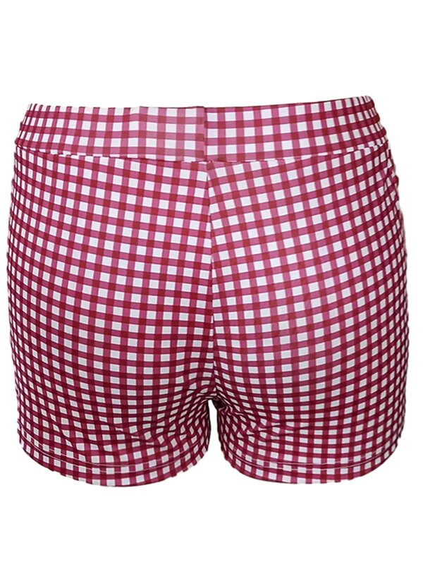 Pantalones cortos de pijama con estampado a cuadros para mujer, Shorts elásticos de cintura baja con bolsillo frontal, para playa