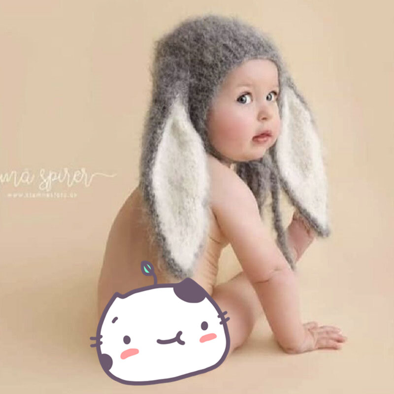 Шапка-Кролик для фотосъемки новорожденных, вязаная шапка, реквизит для студийной фотосъемки новорожденных, аксессуары для мальчиков и девочек, шапка с длинными ушками