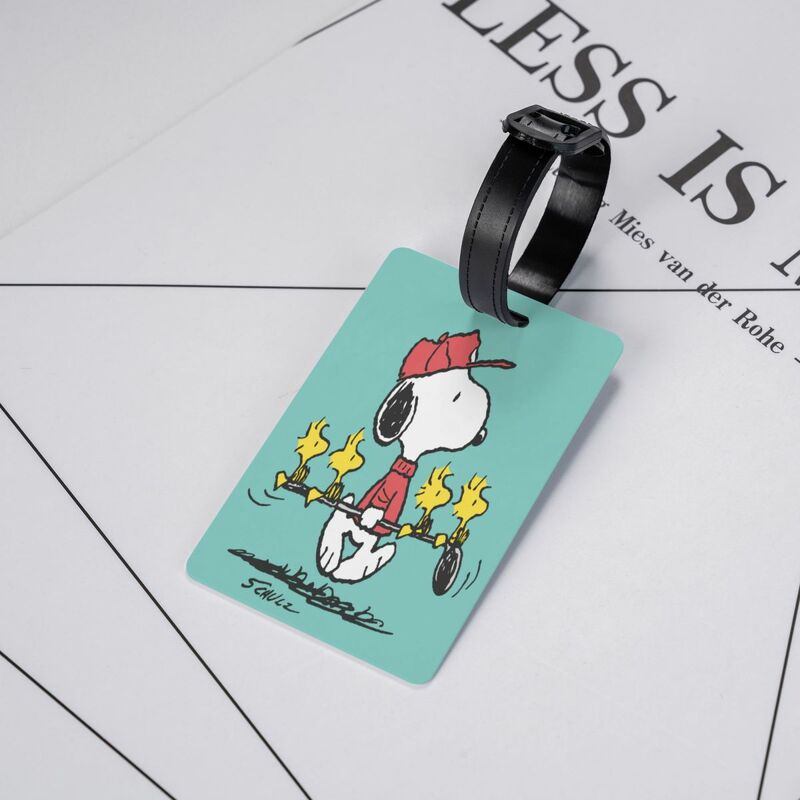 Etiqueta de equipaje de Snoopy de dibujos animados personalizada, cubierta de privacidad, etiqueta de identificación, bolsa de viaje, Maleta