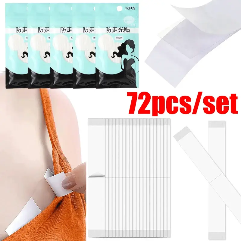 36/72Pcs Women Clear Double Sided Tape Clothes Dress Body Skin Adhesive Sticker Transparent Anti-Exposure Adhesive Sticker Strip
