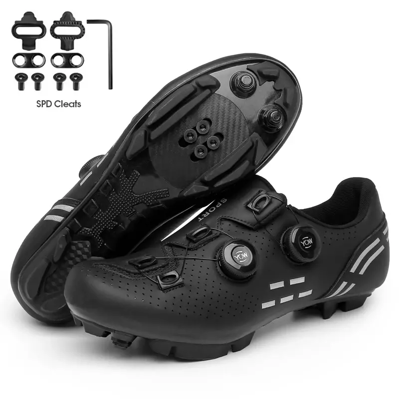 Zapatillas de ciclismo con tacos para hombre y mujer, zapatos deportivos de carbono para bicicleta de velocidad, calzado plano para carreras de montaña, SPD, 2023