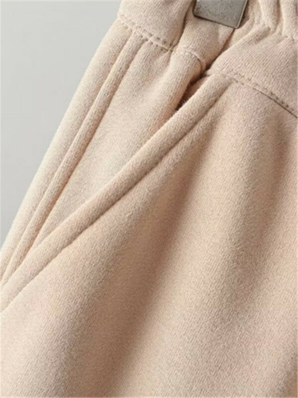 플러스 사이즈 여성 의류 용수철 가을 느슨한 캐주얼 바지, 신축성 허리, 느슨한 크롭 바지, 벨벳 및 두꺼운 바지