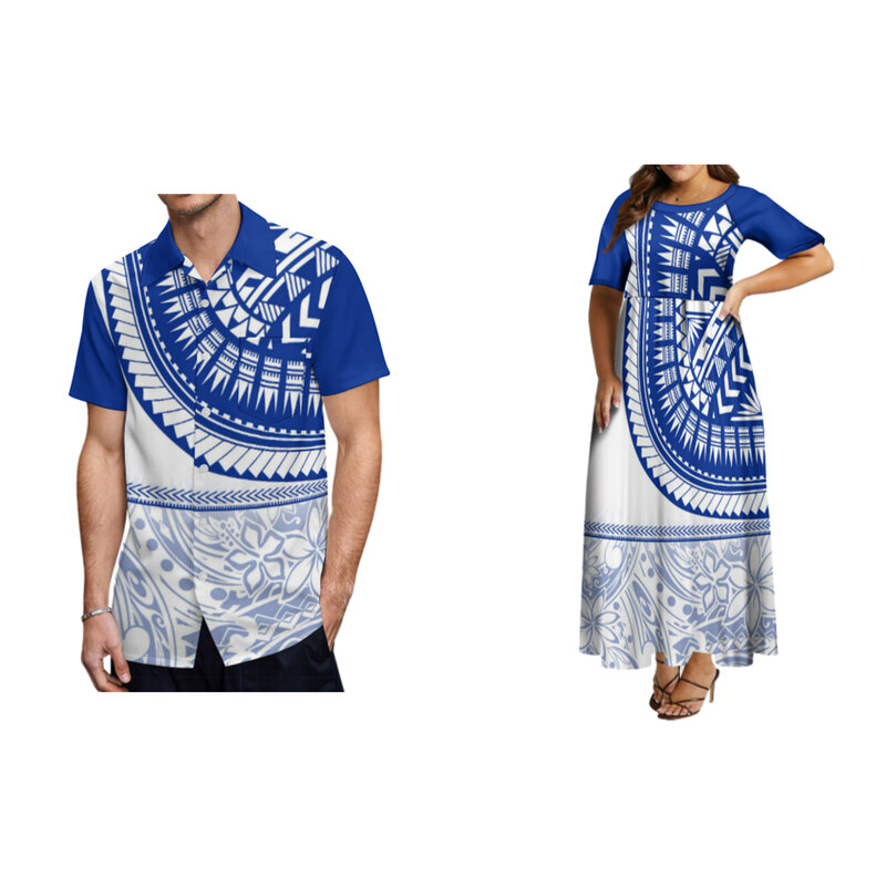 여성용 중간 소매 라운드넥 원피스, 하와이 반팔 셔츠, 커플 매칭 폴리네시안 의류, 사모아 스타일, 2024 신상