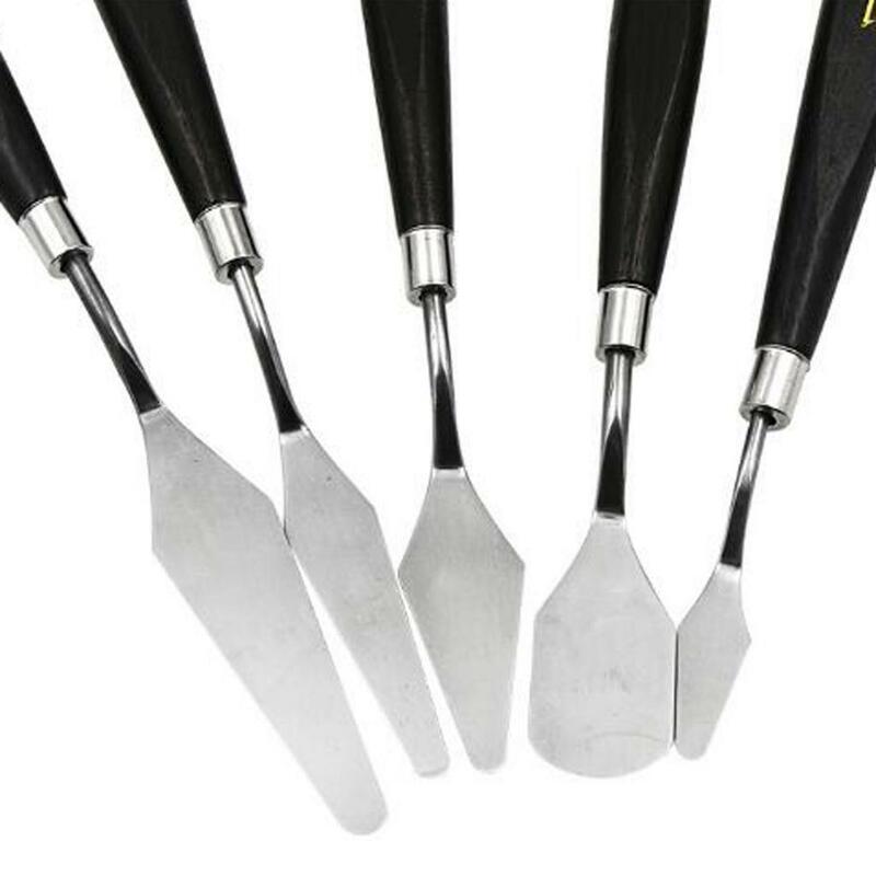 5Pcs Professional Painting Stainless Steel Oil Paint Handle (Black)