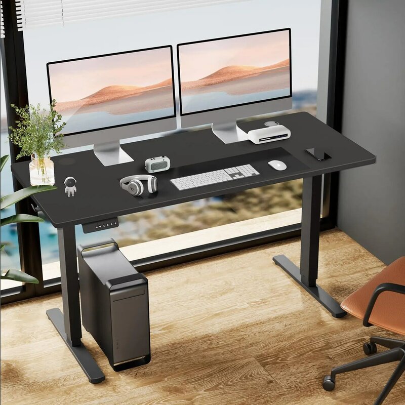 電動シットスタンドアップダウンコンピューターテーブル、調整可能な高さ、人間工学に基づいたデスク、オフィス、家庭、黒の作業用、48x24インチ