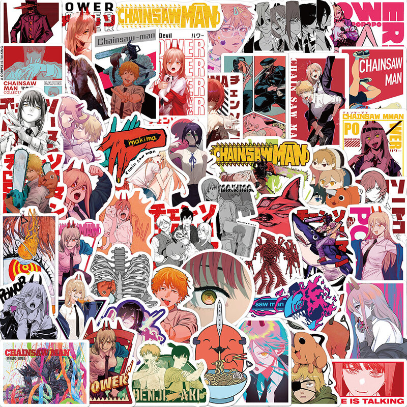 Cool Chainsaw Man Anime Adesivos, Decalques De Graffiti, À Prova D 'Água, DIY, Laptop, Mala, Telefone, Adesivo De Skate, Atacado, 10 Pcs, 30 Pcs, 50Pcs