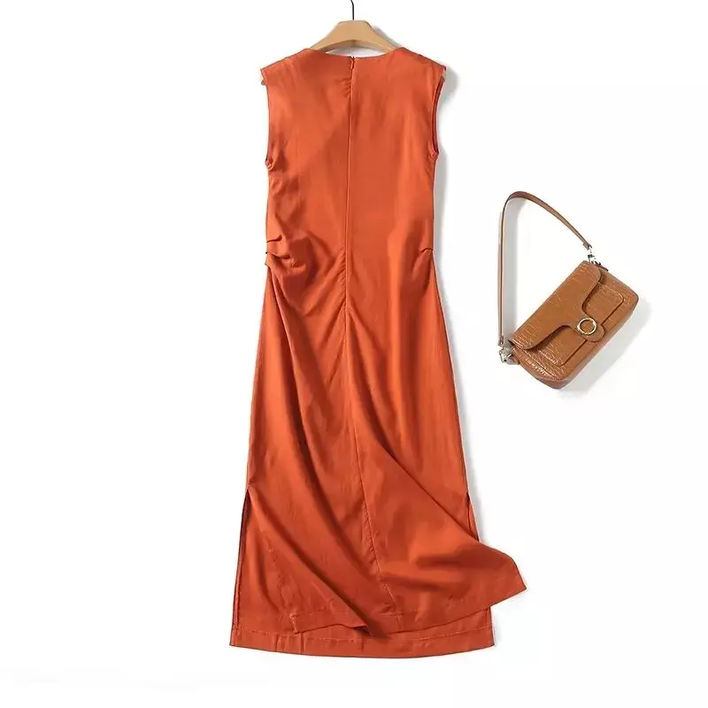 Women's Spring 2024 New Fashion Joker Advanced Design Sense Temperament Side Split Dress Retro Sleeveless Dress Vestidos