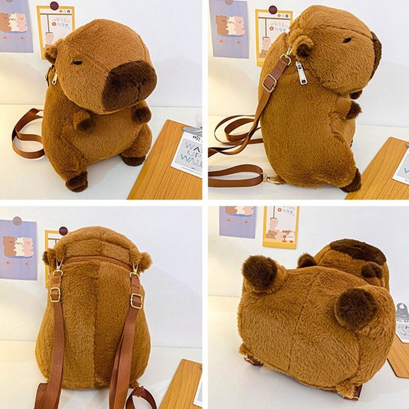 Плюшевый Рюкзак капибара, портативная плюшевая сумка для кукол, школьный ранец с животными и мультипликационным рисунком для улицы