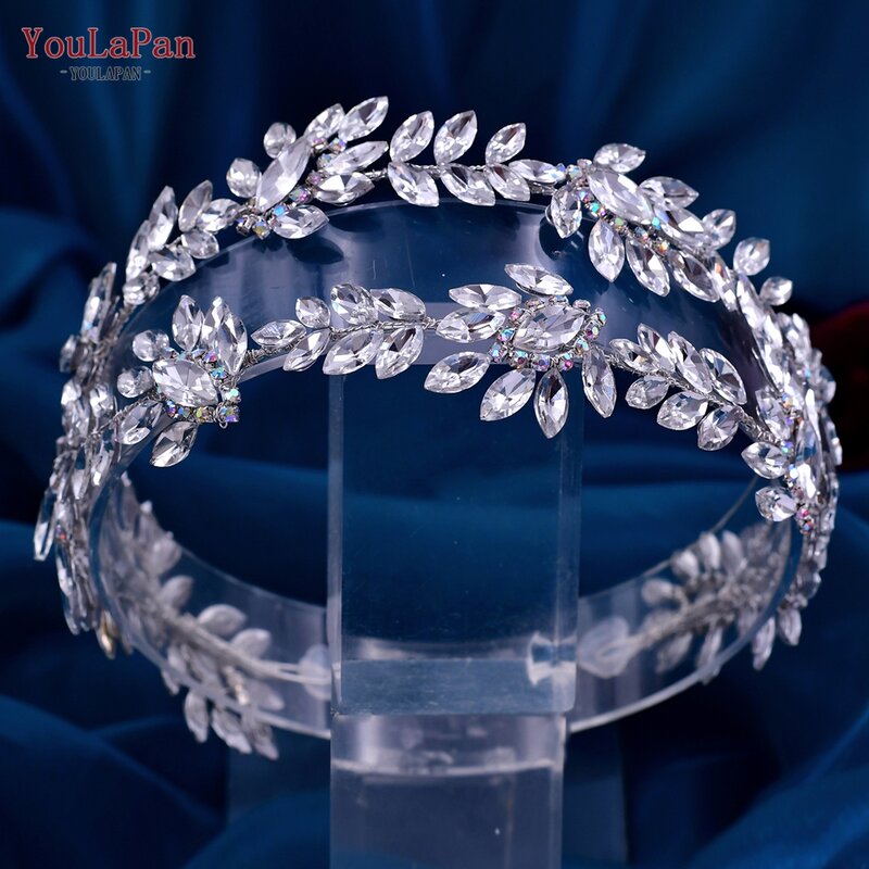 YouLaPan HP450 Mahkota Pengantin Perak Pernikahan Tiara Berlian Buatan Pengantin Ikat Kepala Berkilau Kontes Mahkota Wanita Aksesoris Perhiasan Rambut