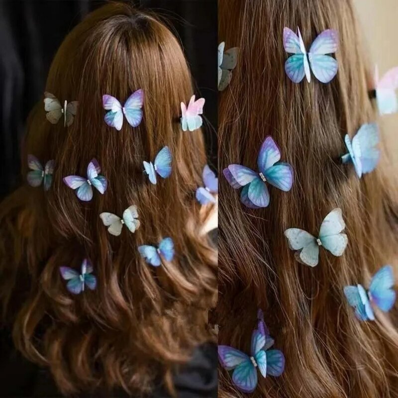 5 buah jepit rambut anak perempuan cantik kupu-kupu lapis ganda jaring putri lucu klip rambut pegangan kepala Aksesori rambut