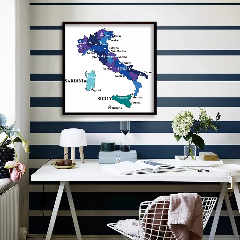 60*60cm Map of The Italy Spray Canvas Painting Wall Art Poster Classroom Living Room Home Decor Children Office School Supplies