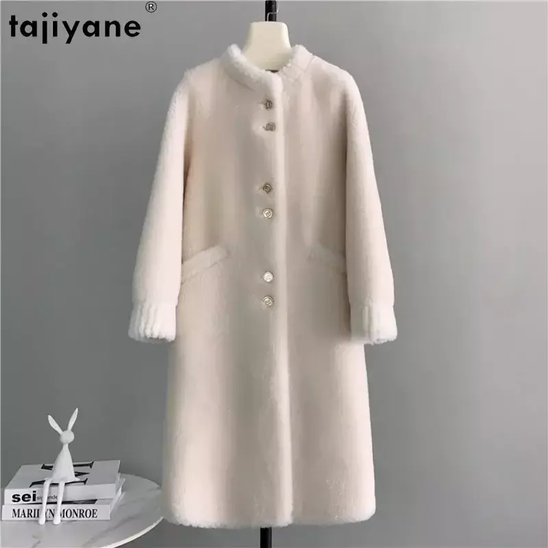 Jaket Wol Tajiyane untuk Pakaian Wanita Jaket Geser Domba Tebal Panjang Mantel Bulu Merah Muda Wanita Mantel Wol Musim Dingin Baru Dalam Pakaian Luar