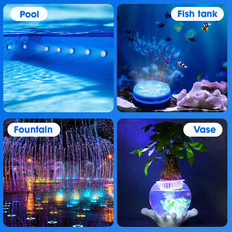 สถานที่แล้ว Submersible ไฟ LED รีโมทคอนโทรลไฟใต้น้ำ IP68แม่เหล็ก13 LED โคมไฟ RGB สำหรับ/สระว่ายน้ำ/Aquarium