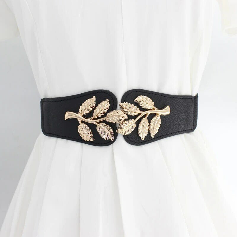 Cinturón elástico de ópalo para mujer, banda ancha de cintura negra, accesorios de ropa, 1 ud.