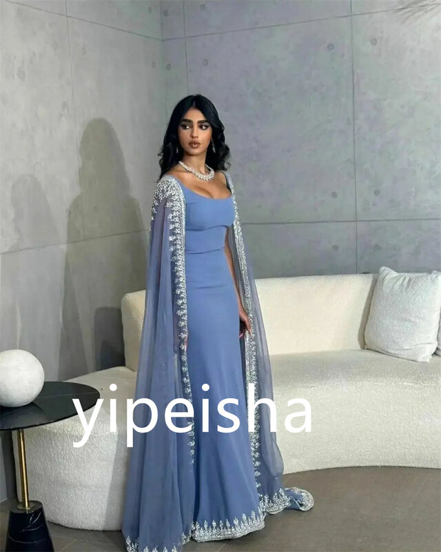 Saudi Arabia Prom Dress Evening Jersey Sequined Beading Ruched Prom A-line Square Neck Bespoke Occasion Gown Long Dresses