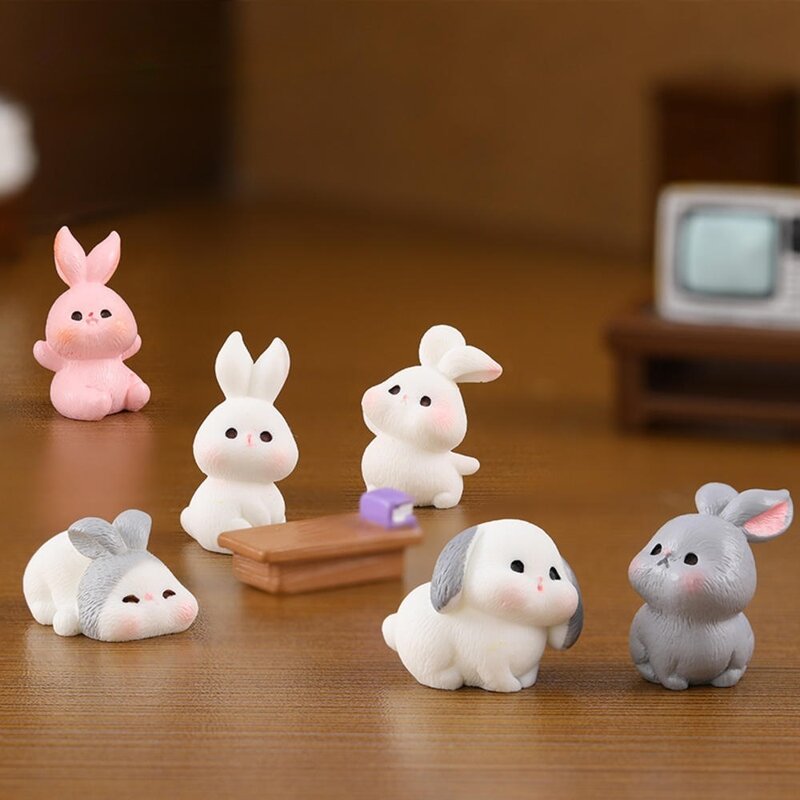 Miniaturowy królik figurka krajobraz ozdoby z żywicy Cute Cartoon Animal Bunny Ornament do rękodzieła dekoracja na biurko statua wielkanocny wystrój