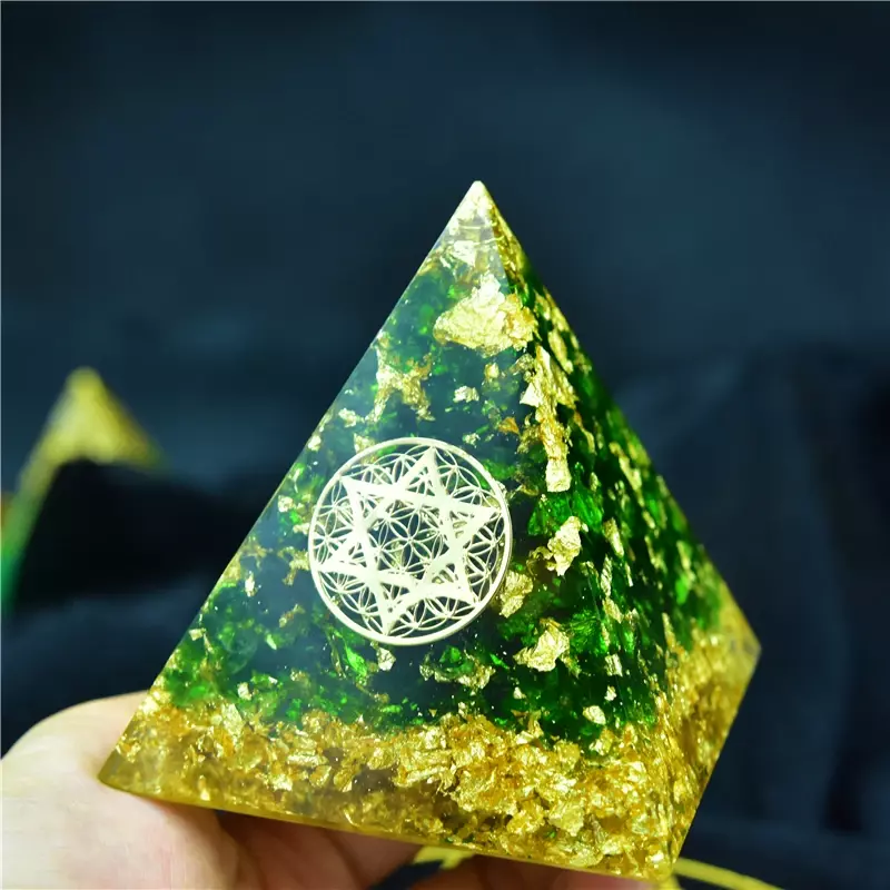 Orgon Pirâmide de Cura para Decoração Home, Cristal Verde Natural, Anahata Chakra Cura, Ansiedade Resina, Artesanato Jóias, Original