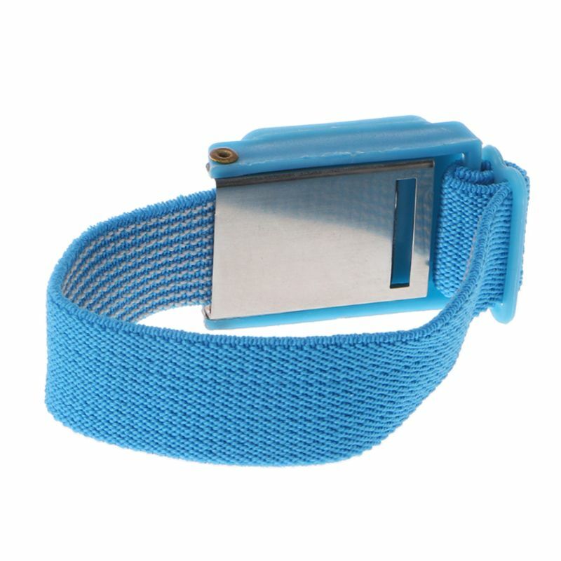 Pulseira flexível antiestática, pulseira ajustável sem fio, protege confortavelmente seu PC da eletricidade estática azul