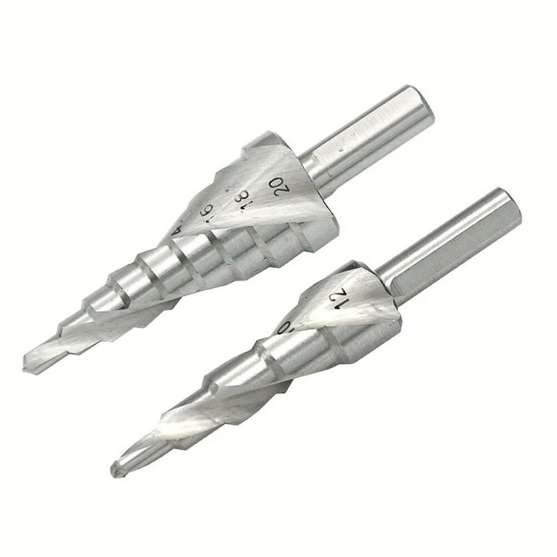 1pc 4-12/4-20mm Spiral Flute Step Drill Bit Triangular Shank Step Taper Drill Bit Silver Power Tools Parts Accessories