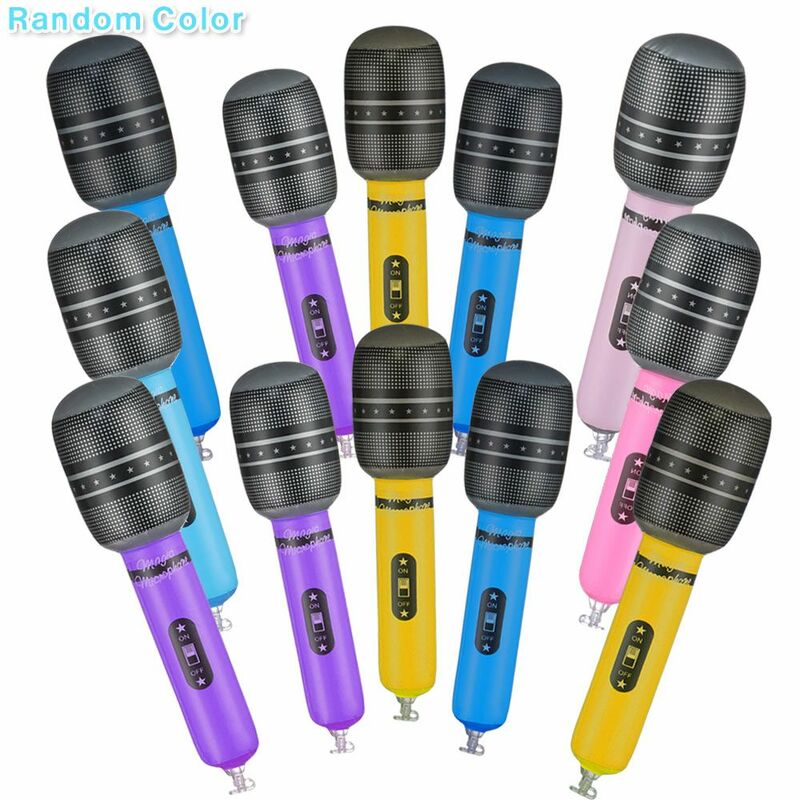12Pcs Inflatable Microphones Blow Up Inflatable Microphone Props Toys for Musical Concert Themed Party Birthday Toys Decoration