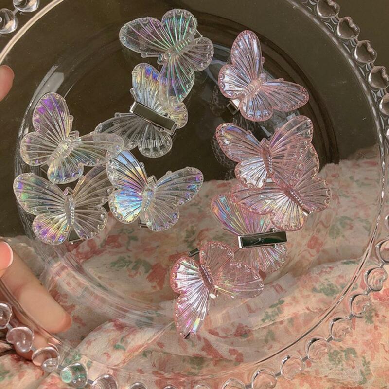 Klip rambut kupu-kupu peri efek 3D jepit rambut gadis manis dekorasi kilap tinggi holografik klip transparan jepit rambut