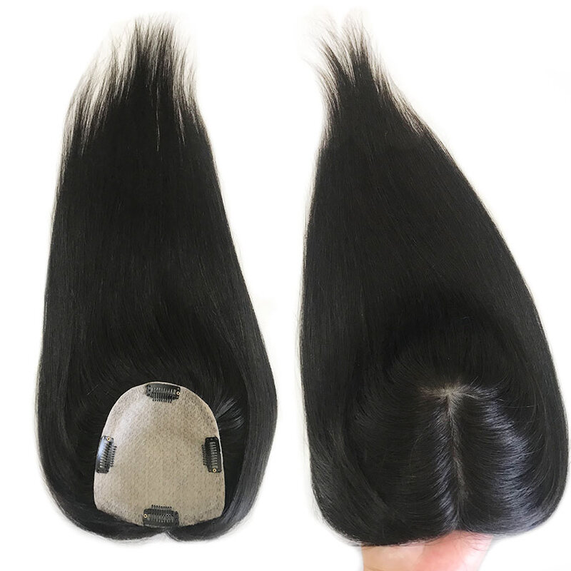 22" Clip in Silk Top Base Topper For Women 12x13CM  European Virgin Human Hair Topper Hair Piece 4 Clips for Thinning Hair