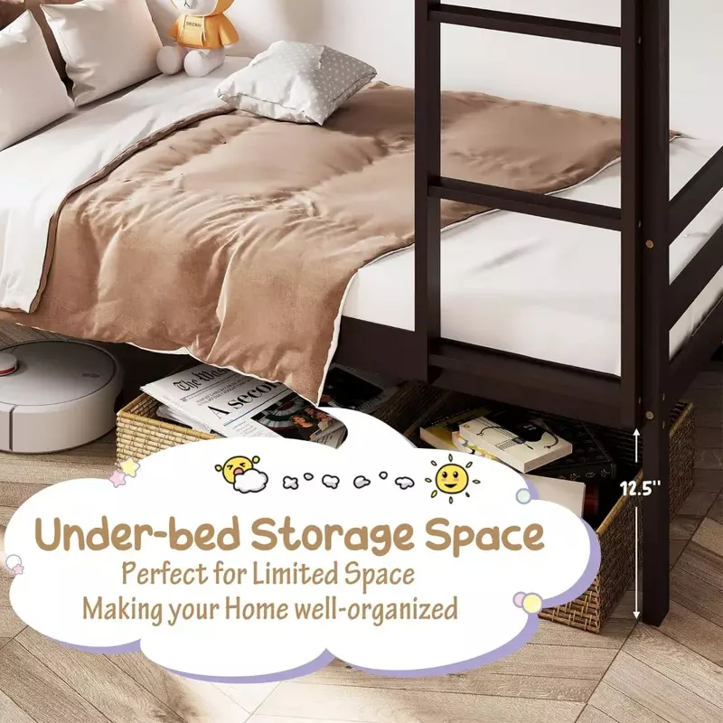 Cadre de lit pour enfants, cadre de lit pour enfants, idéal pour le dortoir et la famille avec plusieurs enfants, pas besoin de ressorts