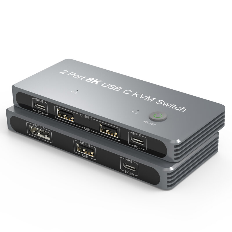 2 порта 8K USB C KVM переключатель с портом дисплея совместимый с Thunderbolt 3/4 для 2xUSB-C ПК на один дисплей порт двойной монитор
