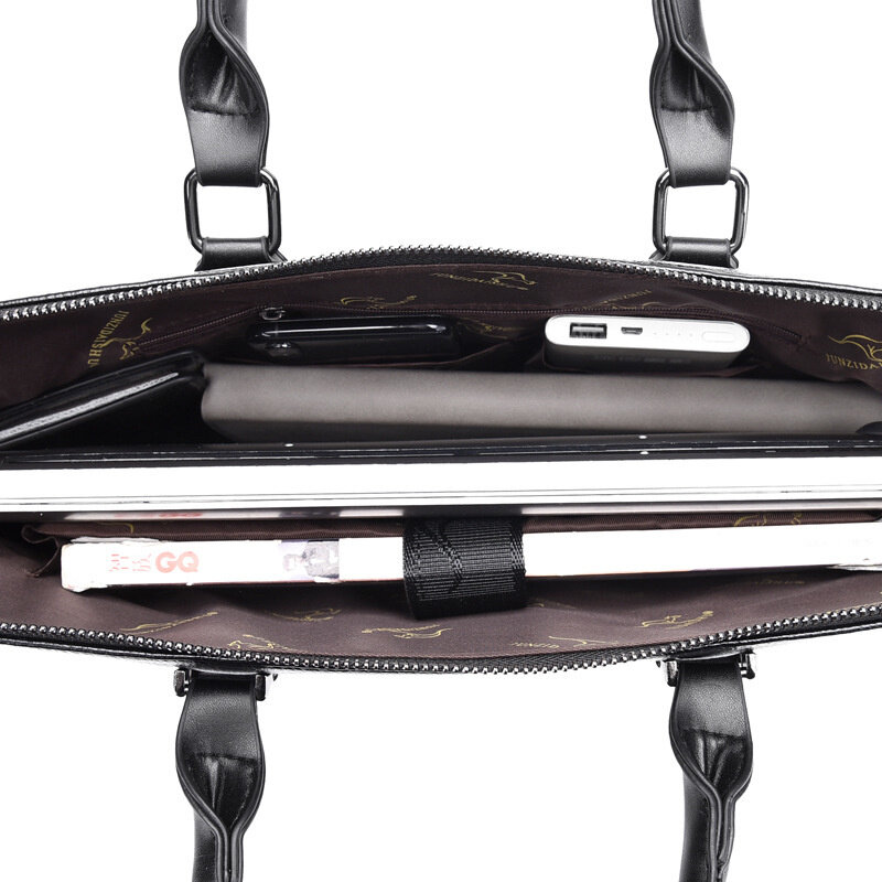 Business PU Leather Men Briefcase Vintage Zipper Handbag borse a tracolla di grande capacità Laptop maschile