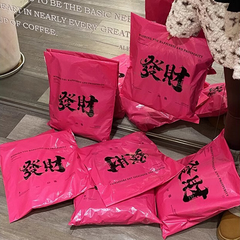 Rose Red Plastic Express Bag, Envelope do transporte, Logística Embalagem, Mailing Bags, Mailers Poly, Obter Rich Print, chinês, 6 tamanhos, 50pcs