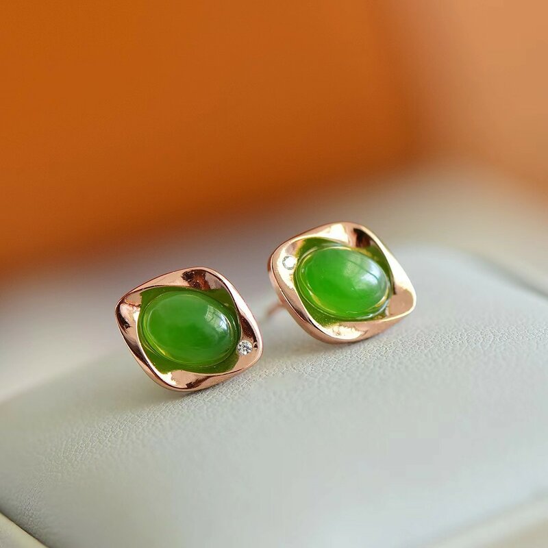 S925 Silber eingelegte Jaspis Ohr stecker natürliche Hetian Jade Ohrringe Mode Frauen fort geschrittenen Schmuck Luxus Charme Schmuck Geschenke