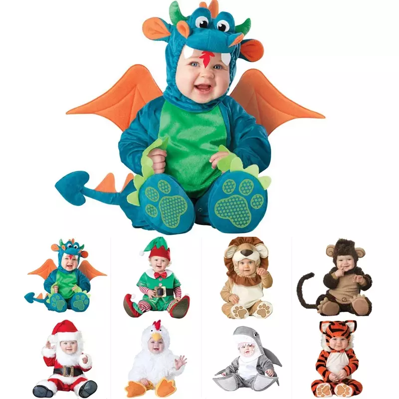 6M-24M bożonarodzeniowe boże narodzenie kostium na Halloween niemowlęta dziewczynki lwa dinozaur pajacyki Cosplay łosia maluchy