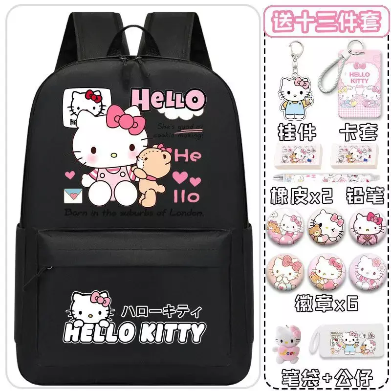 Santio กระเป๋าเป้สะพายหลังลายการ์ตูน Hello Kitty สำหรับผู้หญิง, กระเป๋าเป้สะพายหลังลายการ์ตูน Hello Kitty กระเป๋านักเรียนนักศึกษาน้ำหนักเบาและความจุมาก