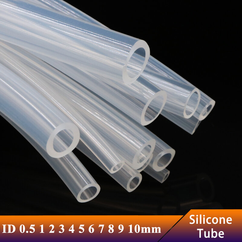 Selang karet silikon transparan Food Grade, 1/3/5/10M ID 0.5 1 2 3 4 5 6 7 8 9 10 mm tabung silikon tidak beracun fleksibel lembut bening