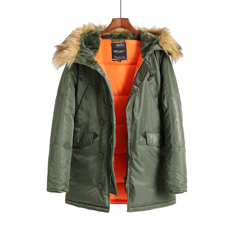 남성용 모피 후드 슬림핏 두꺼운 파카 패딩 밀리터리 재킷, 추운 날씨용 남성 의류, 겨울 2024 코트