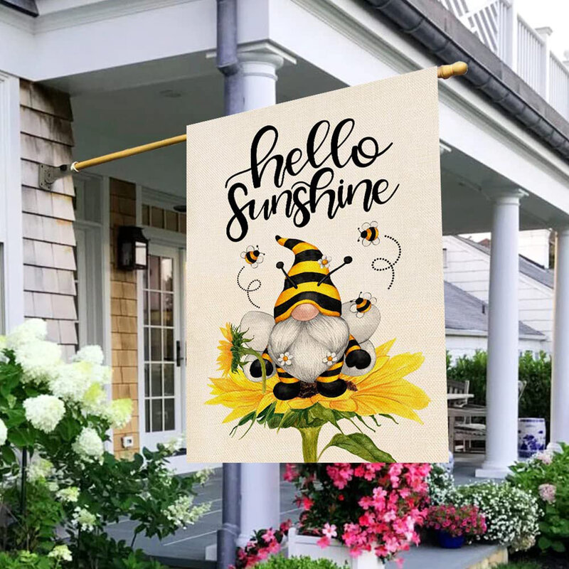 1 piece of dragonfly, sunflower, bee, dwarf pattern, double-sided printed garden flag, courtyard decoration, excluding flagpole