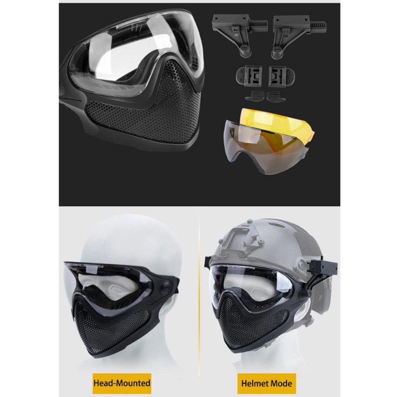 Máscara facial táctica antivaho, gafas para Paintball, Airsoft Cs, malla de acero transpirable, casco protector para la cabeza, equipo de caza