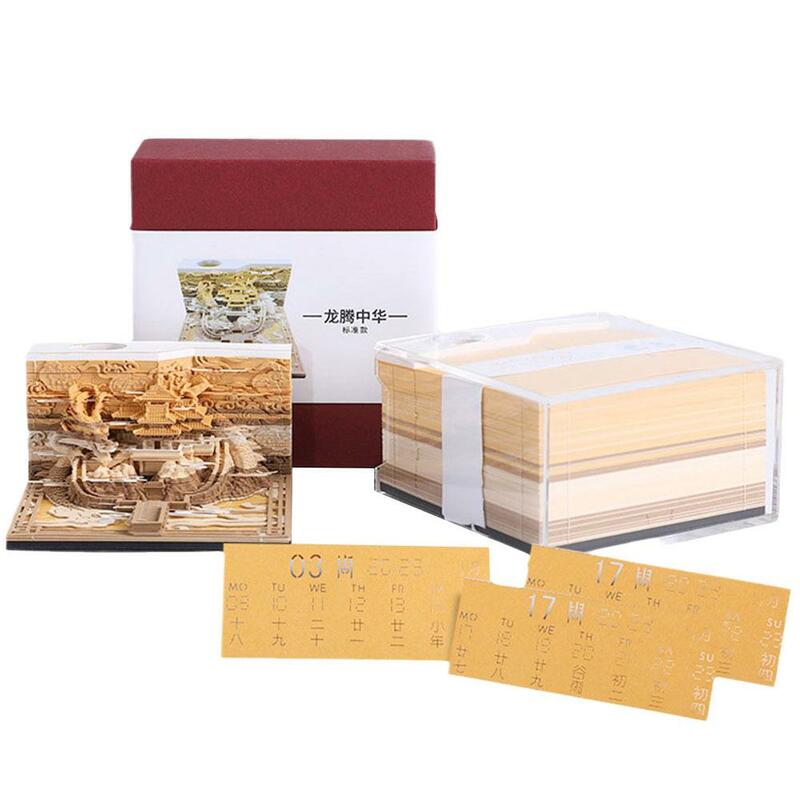 3D Three-dimensional Note Paper Creative Gift Notepad Sticky 3D Calendar Calendar House Ancient Notes Architecture E9H9