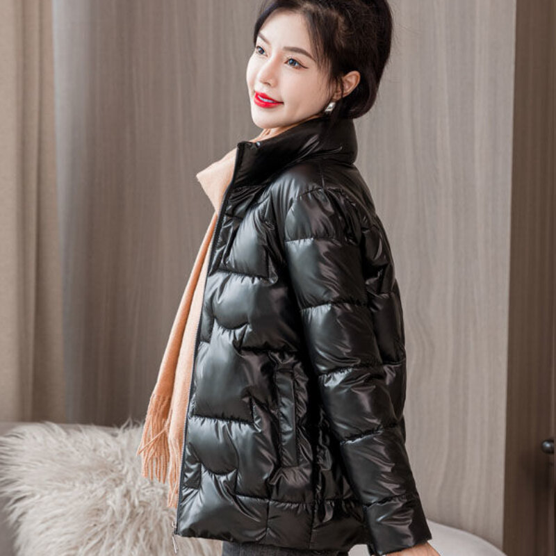 L-5XL 여성용 솔리드 스탠드 칼라 겨울 코트, 한국 패션, 캐주얼, 올매치, 두껍고 심플하고 우아한 여성 의류