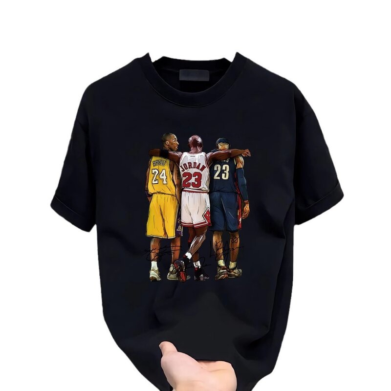 Kaus motif tim basket Hip Hop pria, T-Shirt katun lengan pendek uniseks Musim Panas 5XL